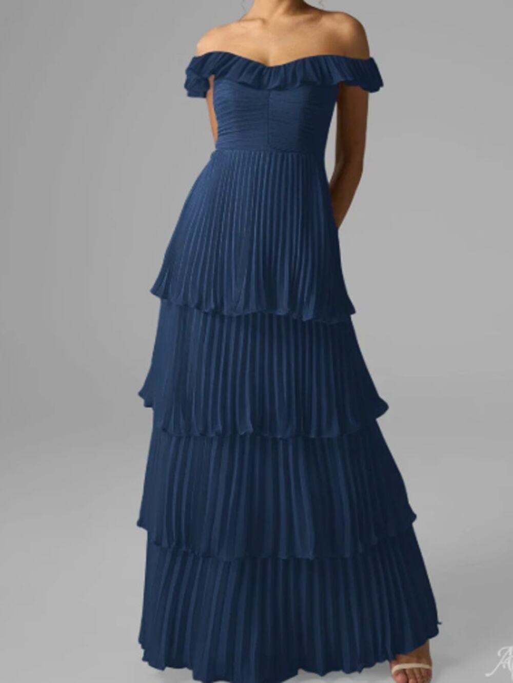 AW BRIDAL sz 6 S  navy blue chiffon Neve tiered pleated maxi dress NEW B56